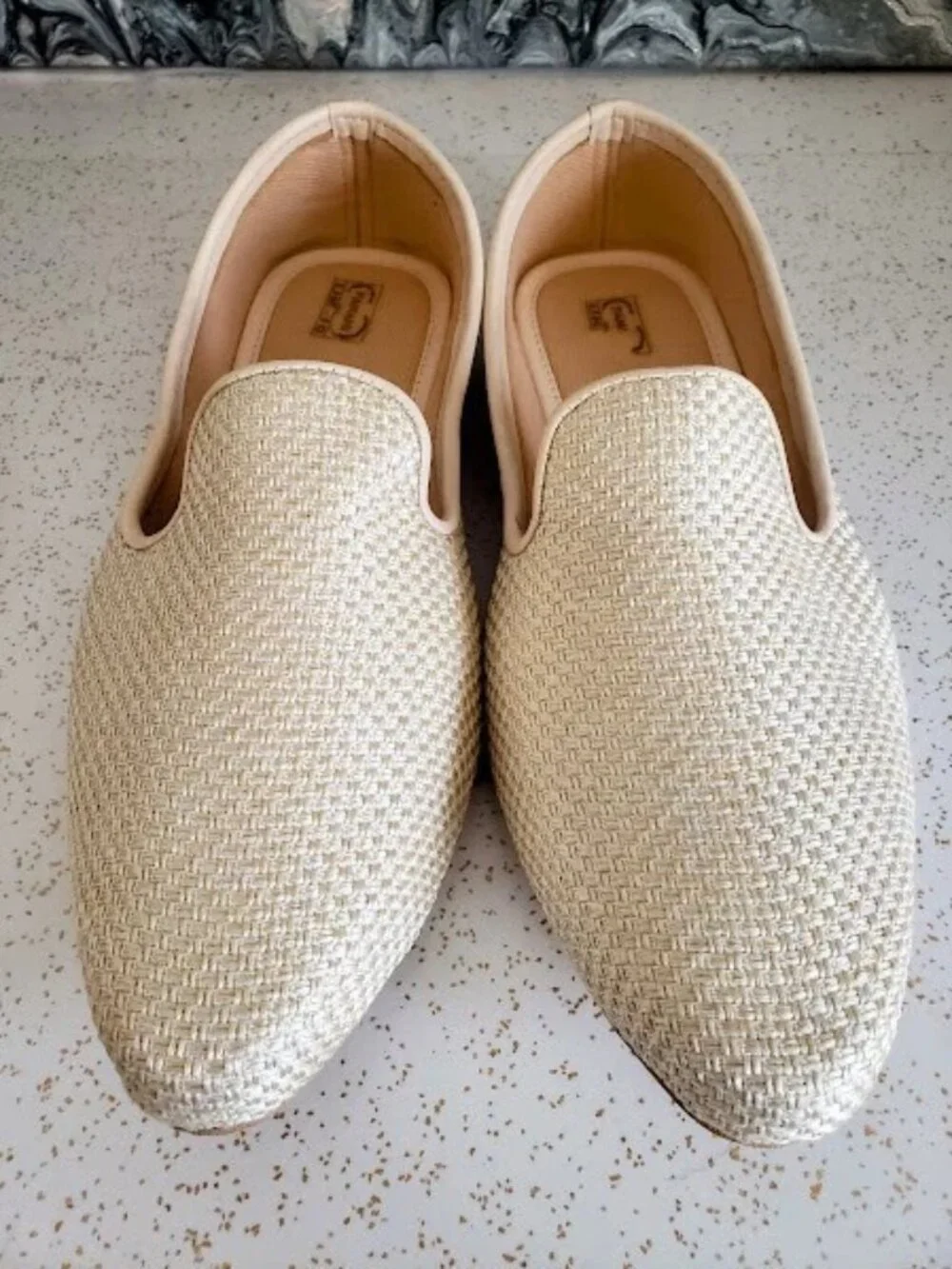 Panahi Men's Jute Mojaris Shoes US Size 10.5 / UK Size 10 Cream Ivory Beige
